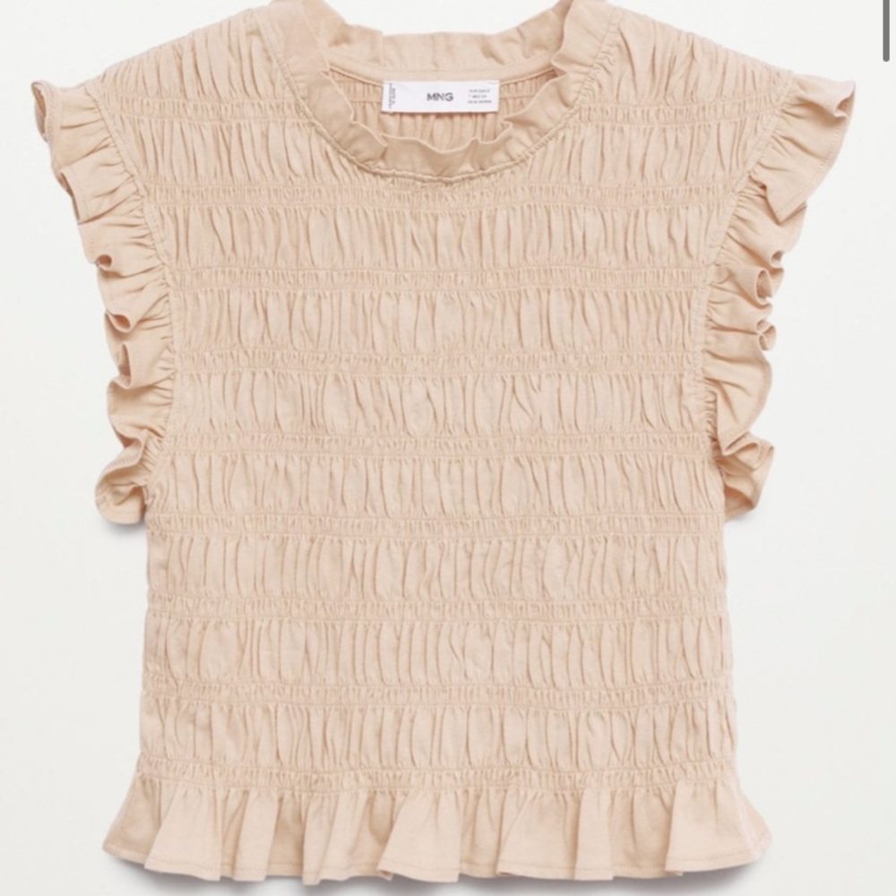 Mng by Mango Women’s Ruched organic cotton top Beige size M